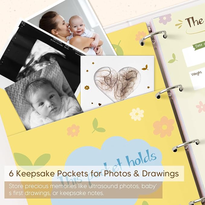 Pregnancy Journal for First Time Moms - LARGE-SIZED 11.5" x 13" Baby Memory Book Keepsake for Boy Girl - Timeless First 5 Year Baby Book - New Mom To Be Gift Neutral Journal Scrapbook Photo Album - Image 6