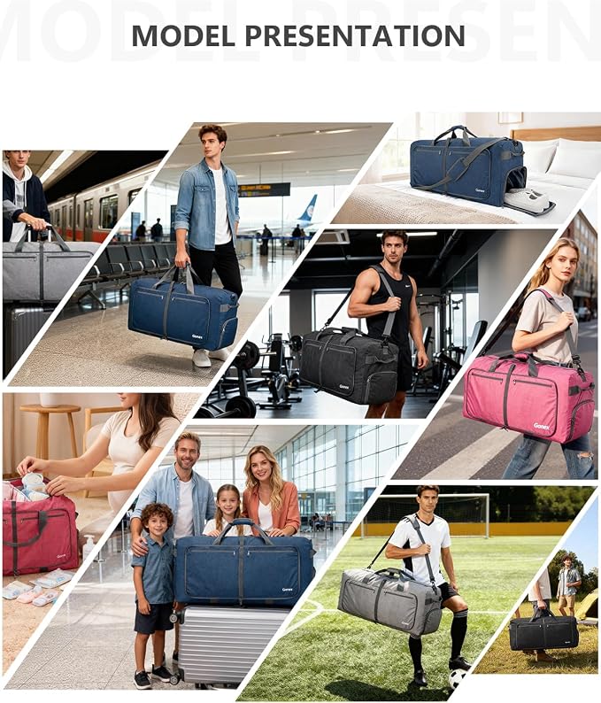 Gonex 80L Foldable Travel Duffle Bag with Shoe Compartment, Lightweight | 210D Nylon, Water-Repellent, Folds Compact, Multiple Pockets, Luggage Sleeve, Weekend Trips & Camping, Dark Grey - Image 7