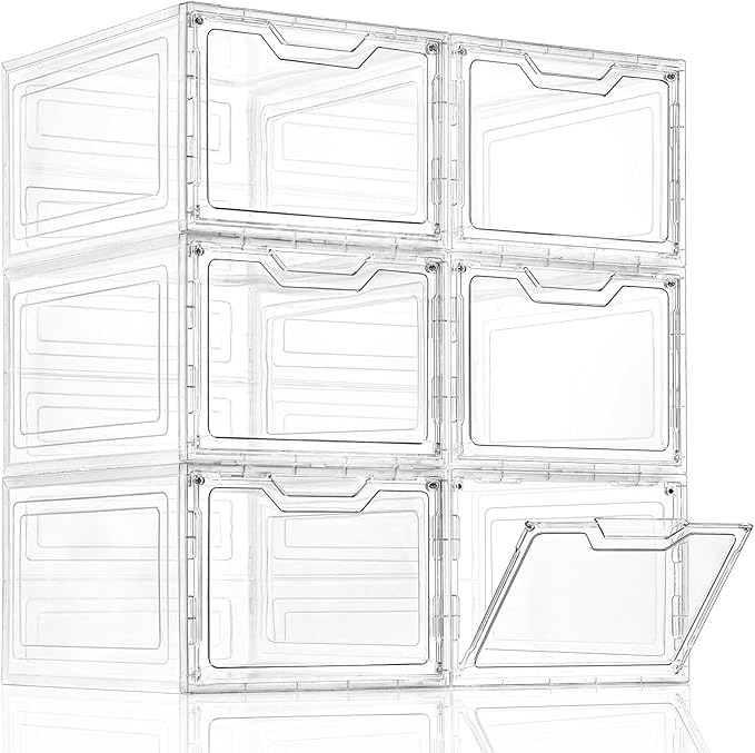 6 Pack Clear Storage Bins with Lids, 19 Qt Closet Organizers and Storage | Stackable, Magnetic Doors, Clothes Organizers and Storage, Purse Organizer, Craft Containers by Freebat