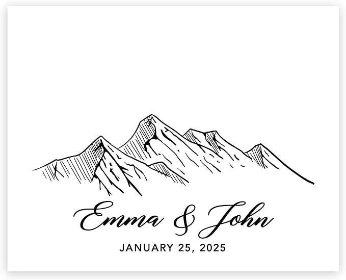Andaz Press Custom Large Canvas Wedding Guest Book Alternative, 16 x 20 Inches, Monochrome Woodland Mountains Horizontal Personalized Sign Our Canvas Guest Book Signs For Wedding Rustic Woodland Theme by AndazPress