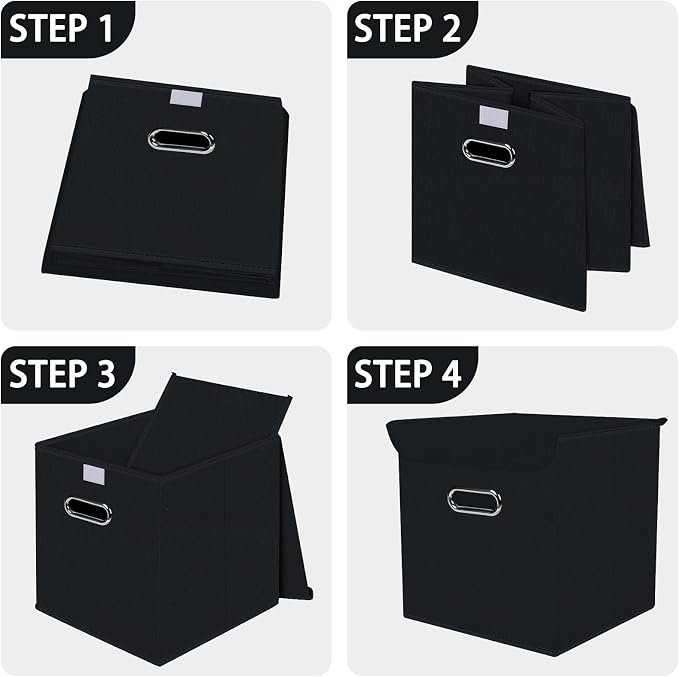 Closet Organizers Fabric Storage Bins With Lids Collapsible Cube Storage Organizer Basket With Handles,Storage Boxes for Clothes Storage,Office,Toys,3 Pack,（Black - Image 6