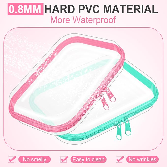 Sanwuta 6 Clear Hard Zipper Case,Colorful,7.09 X 5.12 X 2 Inch | Pencil Case Pouches ,Makeup Bag,Plastic Toiletry Diaper Bag ,Travel Toy Storage,Waterproof Organizer Bins - Image 3