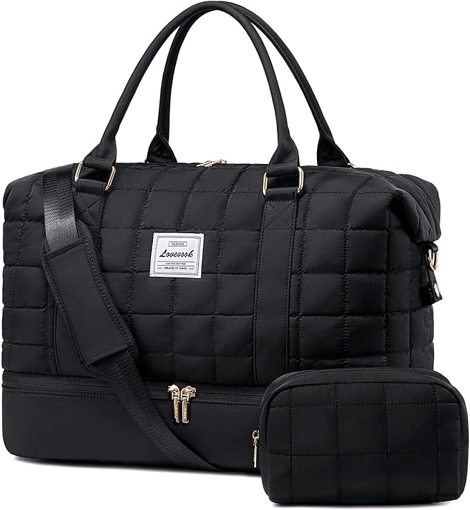 LOVEVOOK Puffer Weekender Bags for Women, Carry On Overnight Bag with Toiletry Bag, Gym Duffel Bag with Wet Pocket, 2Pcs Set by LOVEVOOK