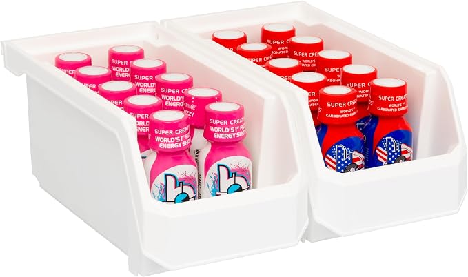 Medium Stackable Plastic Storage Bins, 8-Pack, White | Open-Front Stackable Bins For Garage, Pantry, Closet & Office, 11"L X 5,5"W X 5"H, Nests When Empty, Durable Plastic, - Image 8