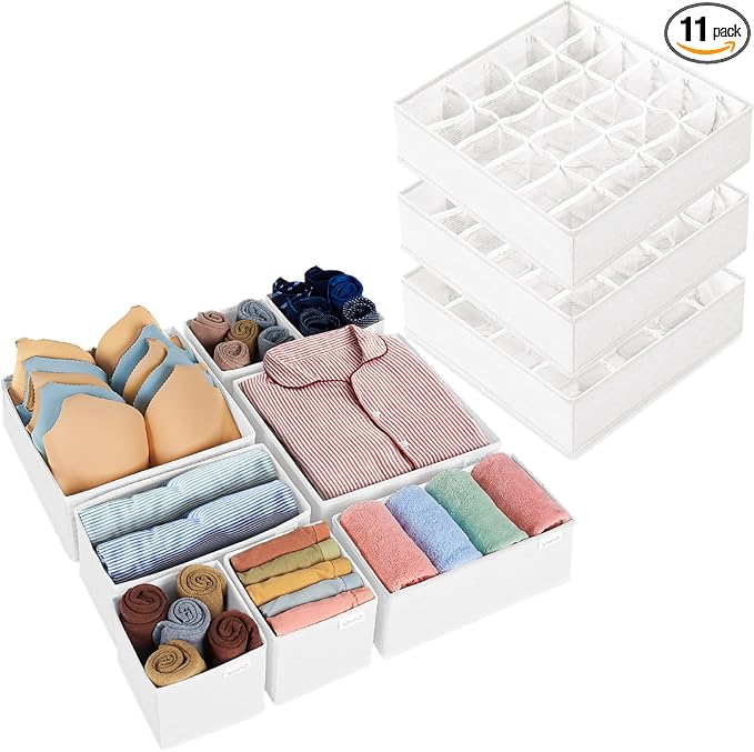 11 Pack Underwear Drawer Organizers, Foldable Fabric Closet Cabinet Organization and Tear-Resistant Storage Boxes for Sock, Toys, Underwear, Bra, Clothes, Ties by Criusia