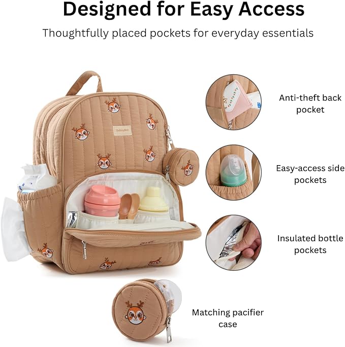 Large Diaper Bag Backpack with Changing Pad, Insulated Bottle Pockets, Travel & Hospital Bag for Mom & Dad (Large - Brown Deer) - Image 2