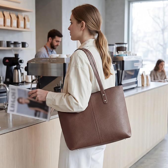 S-ZONE Tote Bag for Women Work Purses Handbags Luggage Strap Large Travel | Padded Laptop Compartment, Multi Pockets, Vegan Leather, Bottom Metal Rivet, Commuting Office Teacher - Image 2