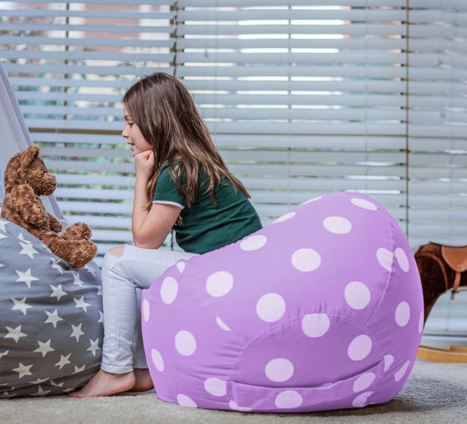 WEKAPO Stuffed Animal Storage Bean Bag Chair Cover for Kids | Stuffable Zipper Beanbag for Organizing Children Plush Toys Large Premium Cotton Canvas (Purple Dot, X-Large) - Image 6
