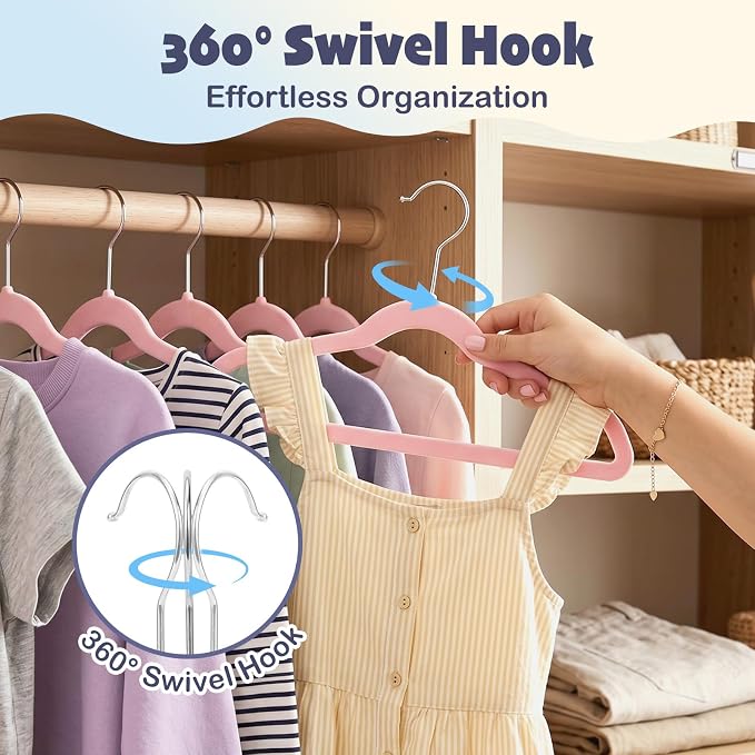 HOUSE DAY 14 Inch Kids Velvet Hangers 50 Pack, Durable Big Kid Hanger Pink | Children Hangers for Youth, Teen, Non Slip Kids Felt Hanger, Cute Small Hanger for Closet, Ideal for Everyday Use - Image 7