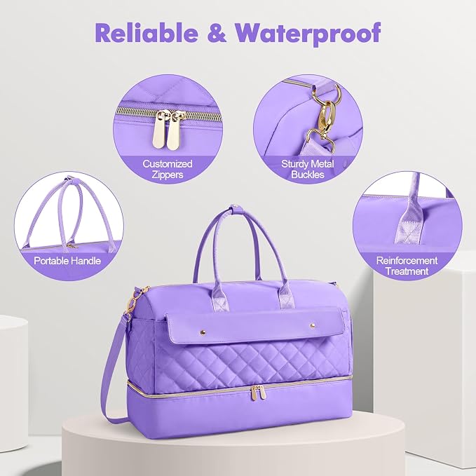 Weekender Bags for Women, Large Travel Duffel Bag with Shoe Compartment, Carry on Overnight Bag with Toiletry Makeup Bag, Gym Duffel Bag for Travel Gym Camping Hospital, Purple - Image 6