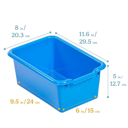 ECR4Kids Scoop Front Storage Bin, Multipurpose Organization, Blue, 5-Piece | Durable plastic, GREENGUARD Gold Certified, 1.2 gallon capacity, lightweight & nestable, built-in handle, classroom/home use - Image 2