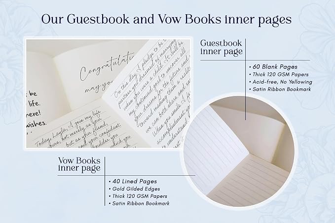 Personalized Wedding Book Set with Guestbook Vow Books (Design 1) - Custom Large 11.5 x 8.5 Guest Signin Book, 5.75 x 4 Vow Books for Marriage Ceremony Reception, Gift for Newly Engaged Couple, Navy - Image 5