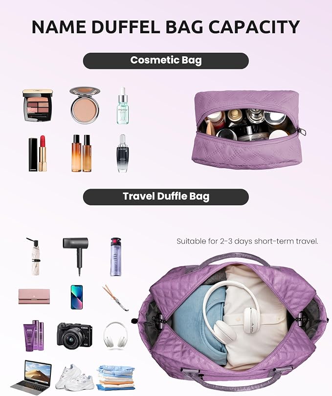 Women Duffle Bag with Shoe Compartment Travel Bags with Makeup Bag | Personalized Weekender Bags with Shoulder Strap, Overnight bag with Trolley Sleeve & Wet Pocket-Stocking Stuffers (Letter E) - Image 4