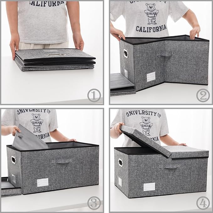 Storage Bins with Lids [3-Pack] Linen Fabric Foldable Storage Boxes Organizer Containers Baskets Cube with Cover for Bedroom Closet Office Grey(23.4X15.9X11.4) - Image 8