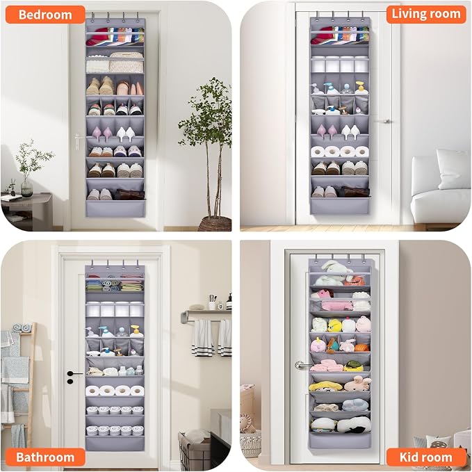1 Pack Over The Door Shoe Organizer, 8 Shelves Hanging Shoe Organizers, | 68" Exlarge Deep Pockets Shoe Rack for Closet, Shoe Holder for Boots, Sneakers, Heels, Over Door Organizer in Home, RV, Grey - Image 8
