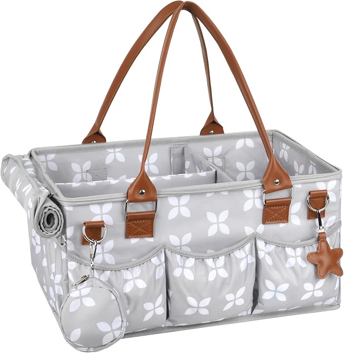 Diaper Caddy with Changing Mat, Large Baby Diaper Caddy Organizer with Lid, Portable Organizer Basket for Nursery and Car, Shoulder Strap and Pacifier Organizer - Image 6