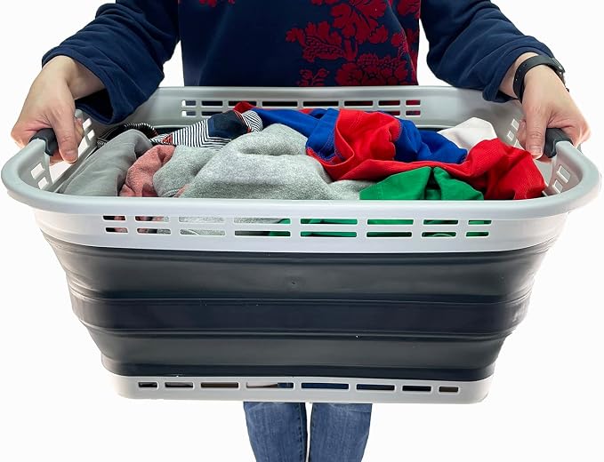 SAMMART 42L (11 gallons) Collapsible Plastic Laundry Basket - Portable Pop Up Storage Container/Organizer - Portable Hamper - Space Saving Easy Storage (Grey/Slate Grey (Set of 2)) - Image 6