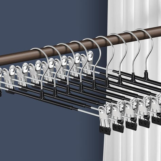 16 Inch Pants Hangers with Clips Skirt Hangers 10 Pack, Black | Non-Slip,Adjustable metal clips,Space-Saving,Heavy duty, for pants/skirt/dress/trousers/jeans/shorts/Clothes,Women,men by HWAJANClothesOrganizer