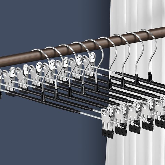 16 Inch Pants Hangers with Clips Skirt Hangers 20 Pack, Black | Non-Slip,Adjustable metal clips,Space-Saving,Heavy duty, for pants/skirt/dress/trousers/jeans/shorts/Clothes,Women,men by HWAJANClothesOrganizer