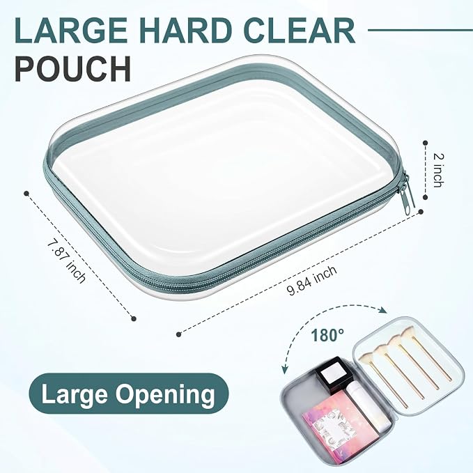 Sanwuta 6 Clear Hard Zipper Case,Blue-green,9.84 X 7.87 X 2 Inch | Pencil Case Pouches ,Makeup Bag,Plastic Toiletry Diaper Bag ,Travel Toy Storage,Waterproof Organizer Bins - Image 2