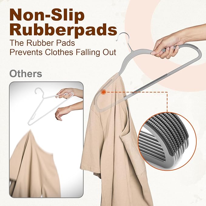 HOUSE DAY Non Slip Plastic Clothes Hangers 30 Pack with Rubber Pads, Grey | Space-Saving 0.2-Inch Slim Design; Heavy-Duty and 360° Swivel Hooks Keep Shirts, Coats, Suit, Blouse and Pants Organized - Image 4
