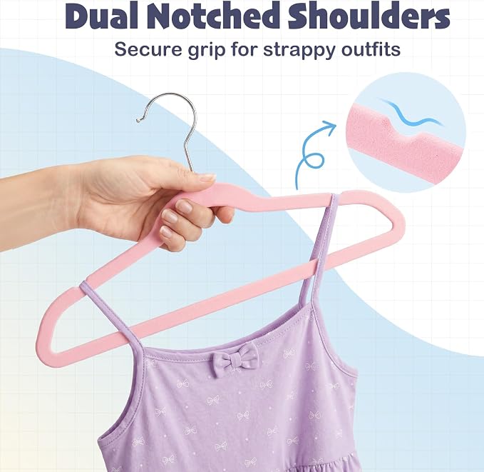 HOUSE DAY 14 Inch Kids Velvet Hangers 50 Pack, Durable Big Kid Hanger Pink | Children Hangers for Youth, Teen, Non Slip Kids Felt Hanger, Cute Small Hanger for Closet, Ideal for Everyday Use - Image 6