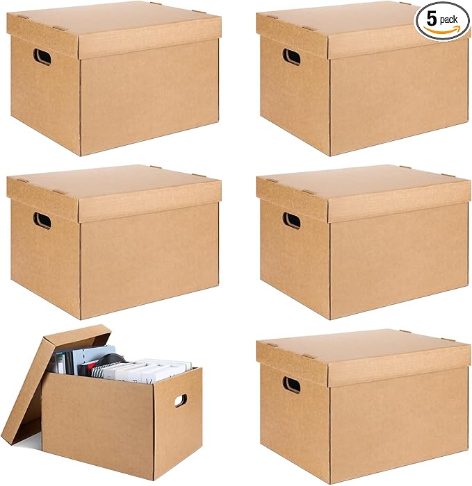 5 Pcs 15 x 12 x 10 Inch Acid Free Archival Record Storage Cartons Bulk Acid Free Box Buffered Corrugated Board Photo Storage Box for Storing Documents Magazines Photos Cards Prints (Kraft) by Kritkin