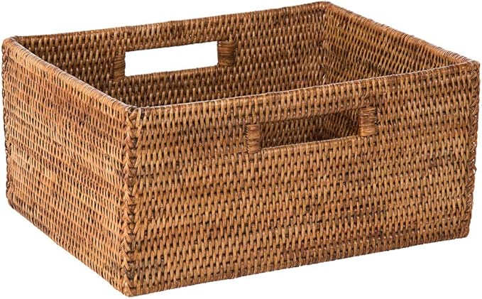 KOUBOO La Jolla Rattan Shelf Handles, Medium, Honey-Brown Storage Basket, | Handwoven natural texture, cutout handles for easy carrying, versatile shelf organization, compact household storage solution by KOUBOO