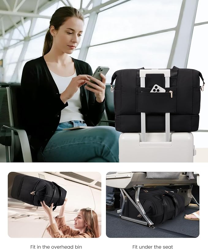 LOVEVOOK Travel Duffle Bag Women,Weekender Hospital Bag for Labor Delivery | Shoe Compartment, Puffer Carry On Duffel Bags For Airplanes,Overnight Bag With Toiletry Bag, 42L,2Pcs Set - Image 6