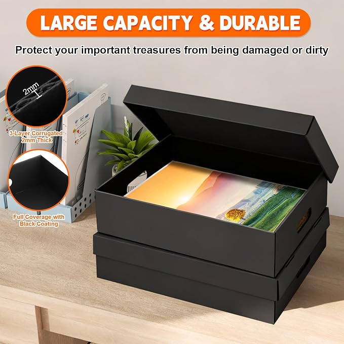 AOBOPLE 2 Pack Photo Storage Box,16" x 12" x 4" Keepsake Box with Handle Holes,Protective Storage Box for Photos Pictures Documents Artwork DIY and Souvenir,Home and Office Organizer | Cardboard Keepsake Storage Box,Photo Boxes for Pictures Documents A... - Image 3