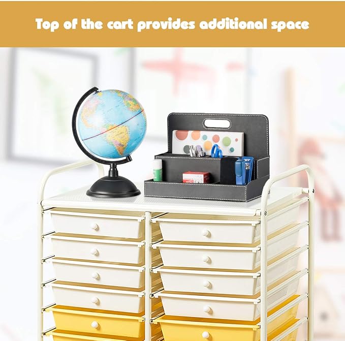Giantex 20 Drawer Rolling Storage Cart Tools Scrapbook Paper Office School Organizer (25 x 15 x 35 Inch, Yellow) - Image 6