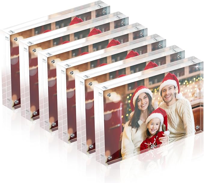 4x6 Acrylic Picture Frame Set of 6, 20mm Thick, Table Display | Double-Sided Transparent Magnetic Frameless Photo Frame, for Photos, Fits Home, Office by WelcometoFisnish