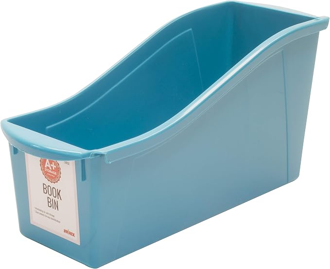 Storex Large Book Bin, Interlocking Plastic Organizer for Home, Office and Classroom, Assorted Teen Colors, 6-Pack (71141T06C) - Image 5