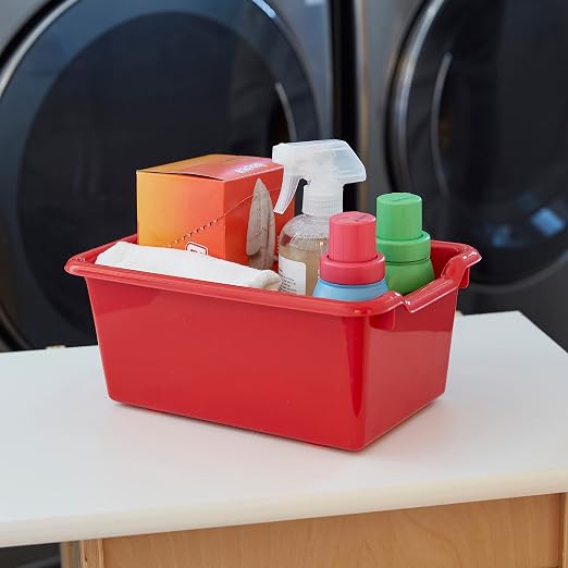 ECR4Kids Scoop Front Storage Bin, Multipurpose Organization, Red, 5-Piece | Durable plastic, GREENGUARD Gold Certified, 1.2 gallon capacity, lightweight & nestable, built-in handle, classroom/home use - Image 8
