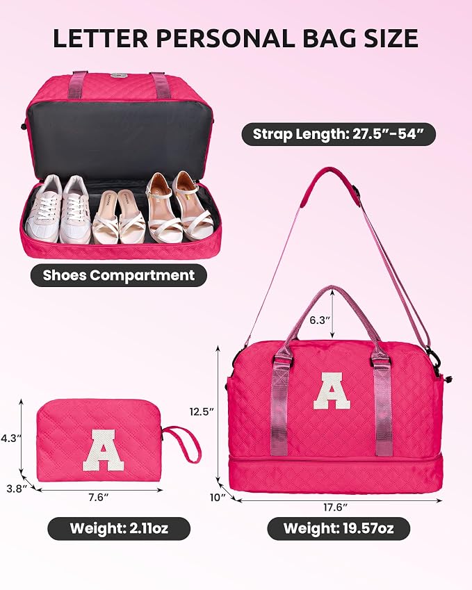 Monogrammed Gift for Woman, Gifts for Women-Initial Travel Bag | Personalized Weekender Bag with Shoe Compartment, Monogram Overnight Bag for Women, Travel Bag with Makeup Bag (Letter I) - Image 3