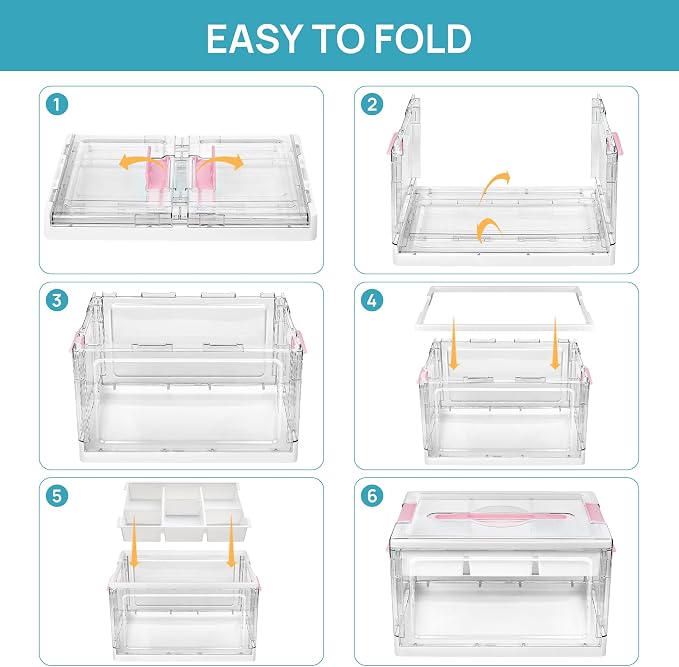 Vtopmart 24 QT Pink Clear Craft Organizer with Tray & Dividers, 1 Pack | Storage Box for Coloring Books, Modeling Clay, Molds and Art Supplies, Removable Tray for Craft Supplies Organization - Image 7