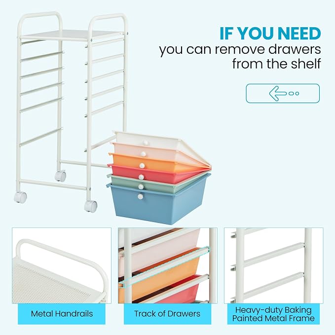 Giantex 6 Storage Drawer Cart Rolling Organizer Cart for Tools Scrapbook Paper Home Office School Multipurpose Mobile Utility Cart (Macaron) - Image 4
