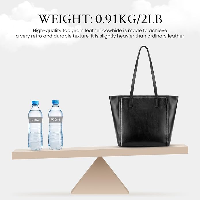 befen Vintage Genuine Leather Work Tote Bag for Women, Tote Bag with Zipper | Large Tote Bag with Zipper Leather Purse and Handbags with Compartment, Vintage Genuine Leather Work Tote Bag for Women - Image 8