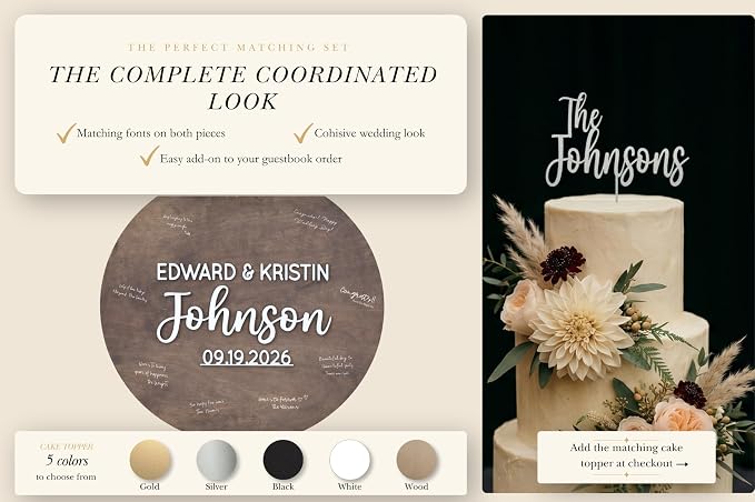 Personalized Round Guest Book Alternative Sign, Unique Guest Book Sign, Custom Alternative Guest Book, Wooden Guest Book, Wedding Ceremony Guestbook Sign (Design 12) - Image 6