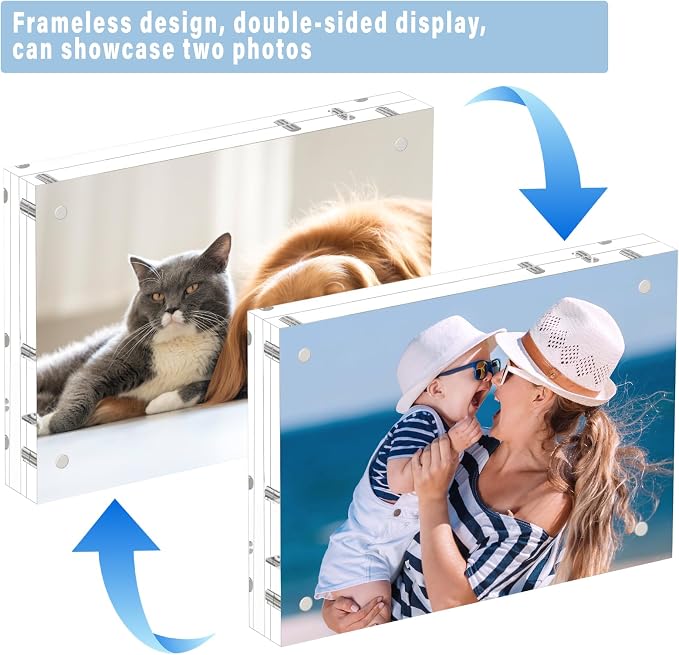 HELPLEX Acrylic Frame, 3 Pack 3.5x5 acrylic Picture Frames, 20mm Thicker Frameless Clear Frame Double Sided Magnetic Frame, Free Standing Desktop Display - Image 4