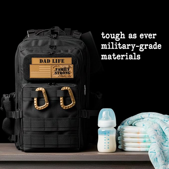 Dad Diaper Bag for Men with Dad Life Patches, Changing Pad | YKK Zippers, 2 Insulated Bottle Pouches, Adjustable Padded Back Straps, Cinch Straps, Stroller Straps, 9 Internal Pockets - Image 5