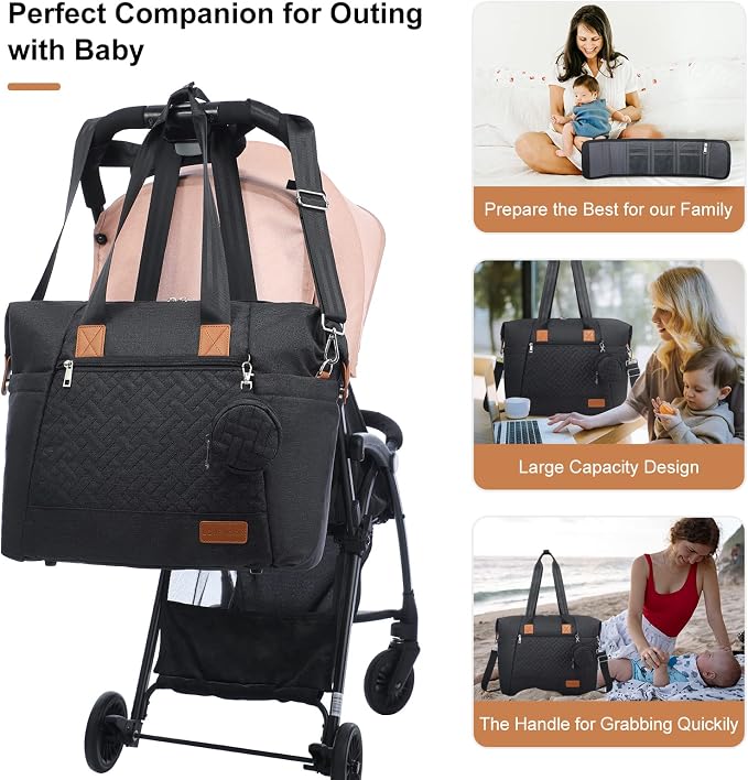 LOVEVOOK Diaper Bag Tote, Baby Diaper Bag Waterproof Travel Diaper Tote with Changing Pad - Image 6