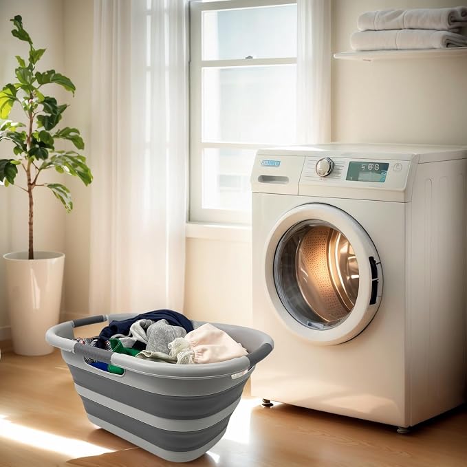 SAMMART 30L (7.9 gallon) Collapsible Plastic Laundry Basket - Foldable Pop Up Storage Container/Organizer - Portable Washing Tub - Space Saving Hamper/Basket (Grey/Deep Grey (Set of 2)) - Image 4