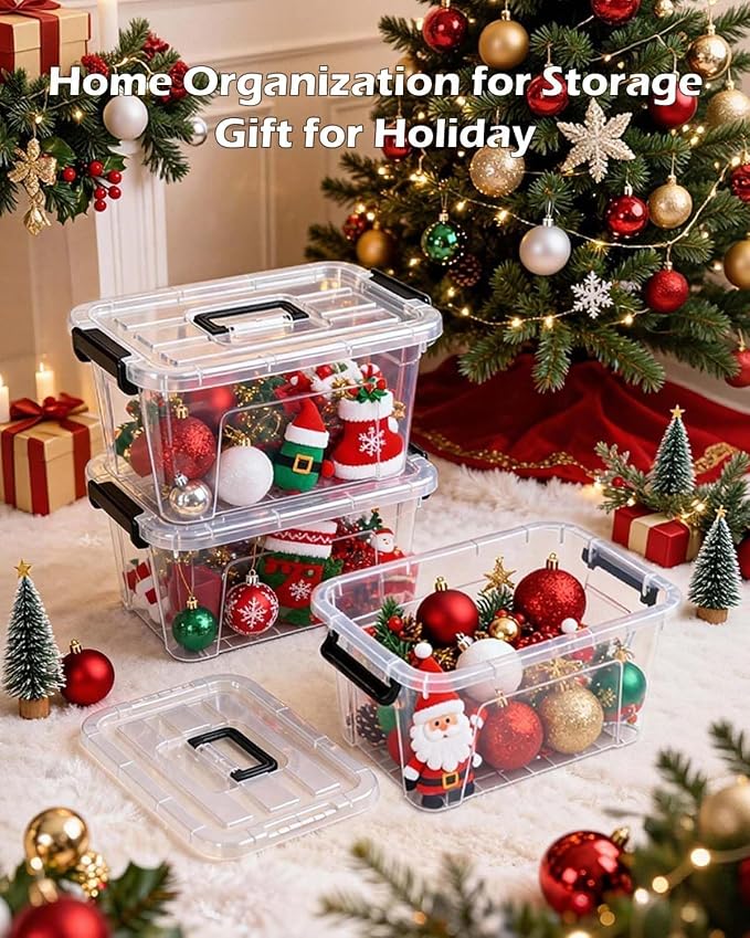 NUMIFUN Plastic Storage Bins With Lids 6 Pack Storage Organizer Bins, 7 Quart Stackable Storage Bins with Lids and Black Handle Buckle Easy for Home Office Organization, White - Image 7