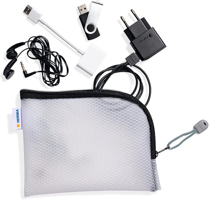HERMA 20023 Zip Pocket Travel Case A6 Transparent Black Small Lockable Clear Pocket with Zip, Toiletry Bag for Mobile Phone, Charging Cable, Cosmetics, Pens, Keys - Image 2