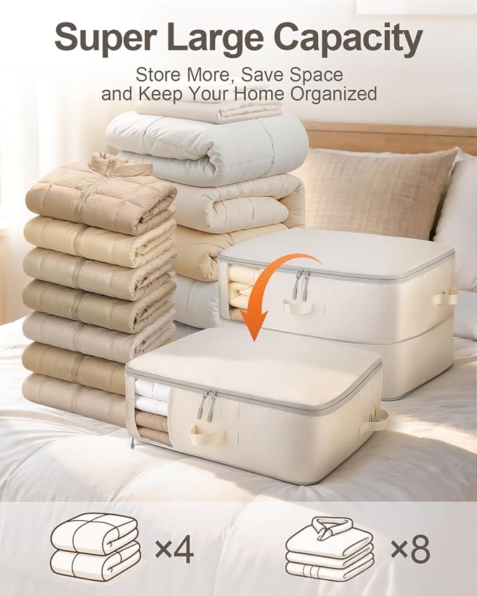 Comforter Storage Bag - 2-Layer 4-Pack Self Compression Organizer, Closet Organizers and Storage, Under Bed Space Saver, Blanket Organizer for Bedding, Pillow, Sheet, Clothes, Nursery Use - Image 2