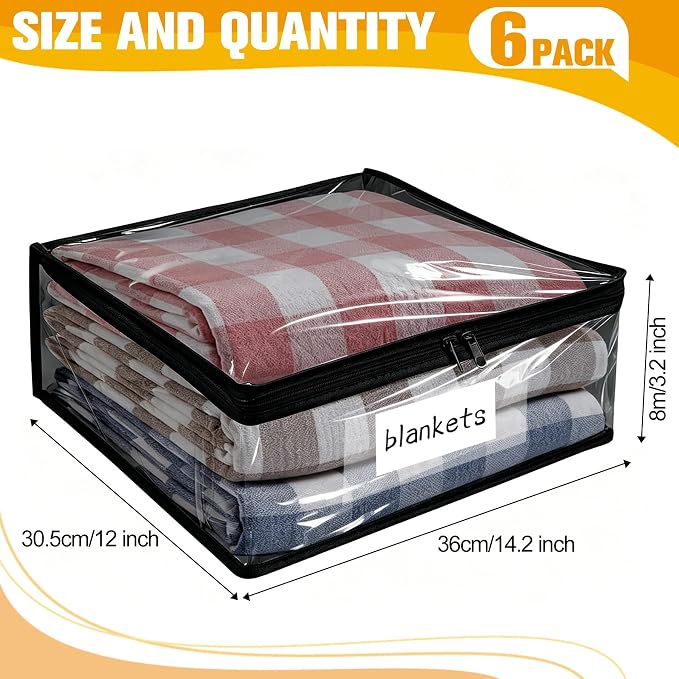 Plastic Storage Bags with Easy-Glide Zipper, Pack of 6, Durable Clear Vinyl Zippered Storage Bags for Clothes Sweaters Comforters Blankets Sheets Bedding (14.2 x 12 x 3.2 Inch, Transparent Black) - Image 2