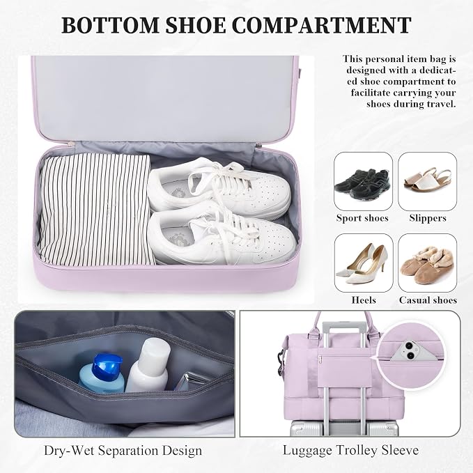 Weekender Bags for Women,Personal Item Travel Bag with Shoes Compartment | Overnight Travel Duffel Bag with Grid Toiletry Bag,Carry-On Bag,Extra Large - Image 4