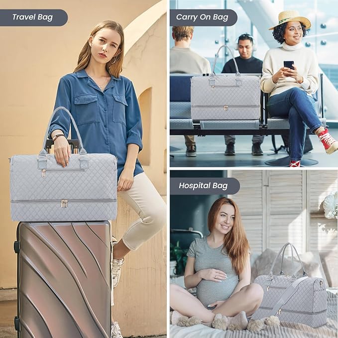 LOVEVOOK Travel Duffle Bag for Women, Weekender Overnight Bag with Shoe Compartment, Carry on Bag with Toiletry Bag, Gym Duffel Bag with Wet Pocket, Hospital Bags for Labor and Delivery 3 Pcs Set - Image 6