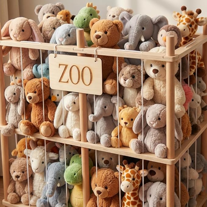 aiwo 30" Extra Wide Large Stuffed Animal Storage Toy Display Organizer | Holds 70+ plushies, Thick wood, 38.4" tall, Anti-tip base, Kid-height access, for room, playroom, bedroom, nursery decor - Image 6